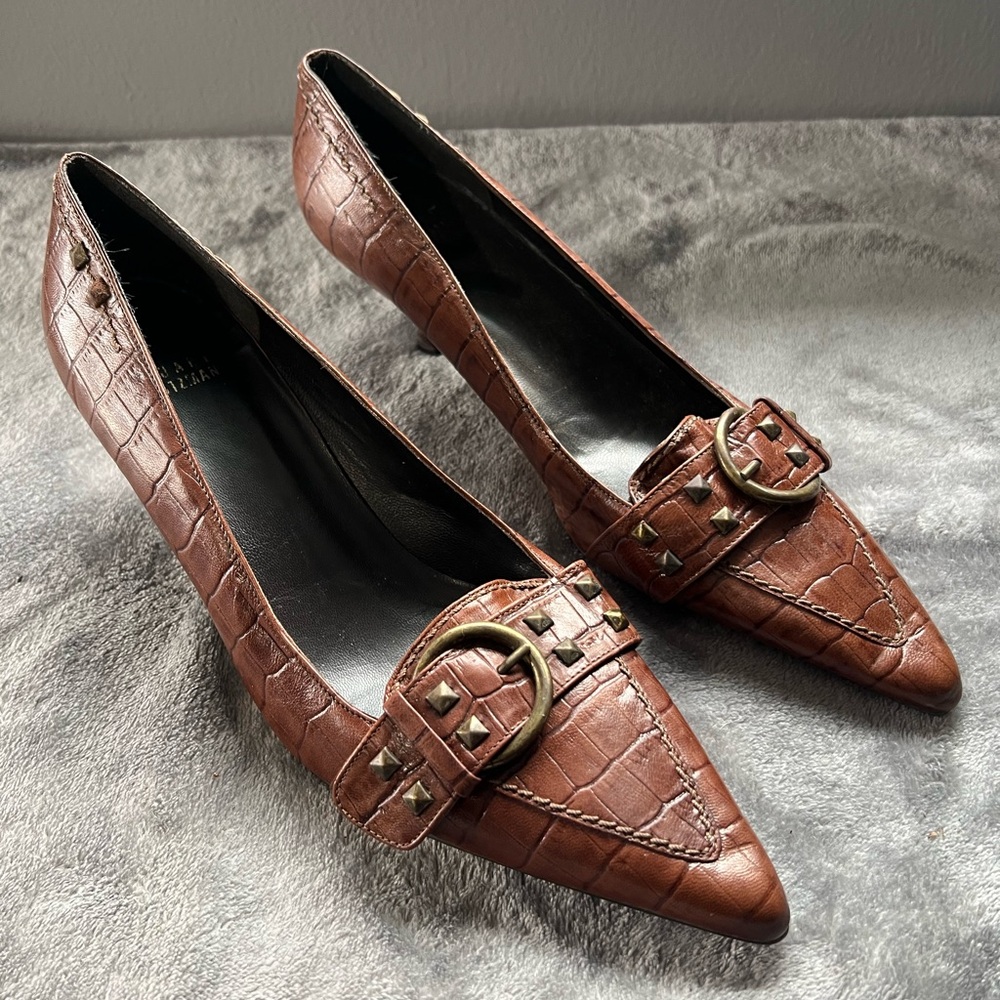 Stuart Weitzman Brown Croc-Patterned Heels